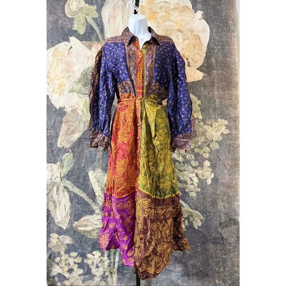 New Farm Rio Multicolor Bandana Dream Midi Shirtdress Size M - Picture 3 of 9